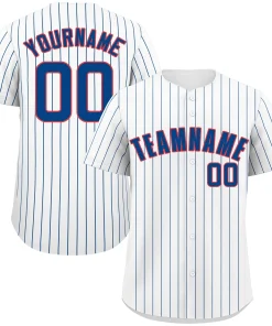 Custom White Royal-Red Stripe Fashion Authentic Baseball Jersey