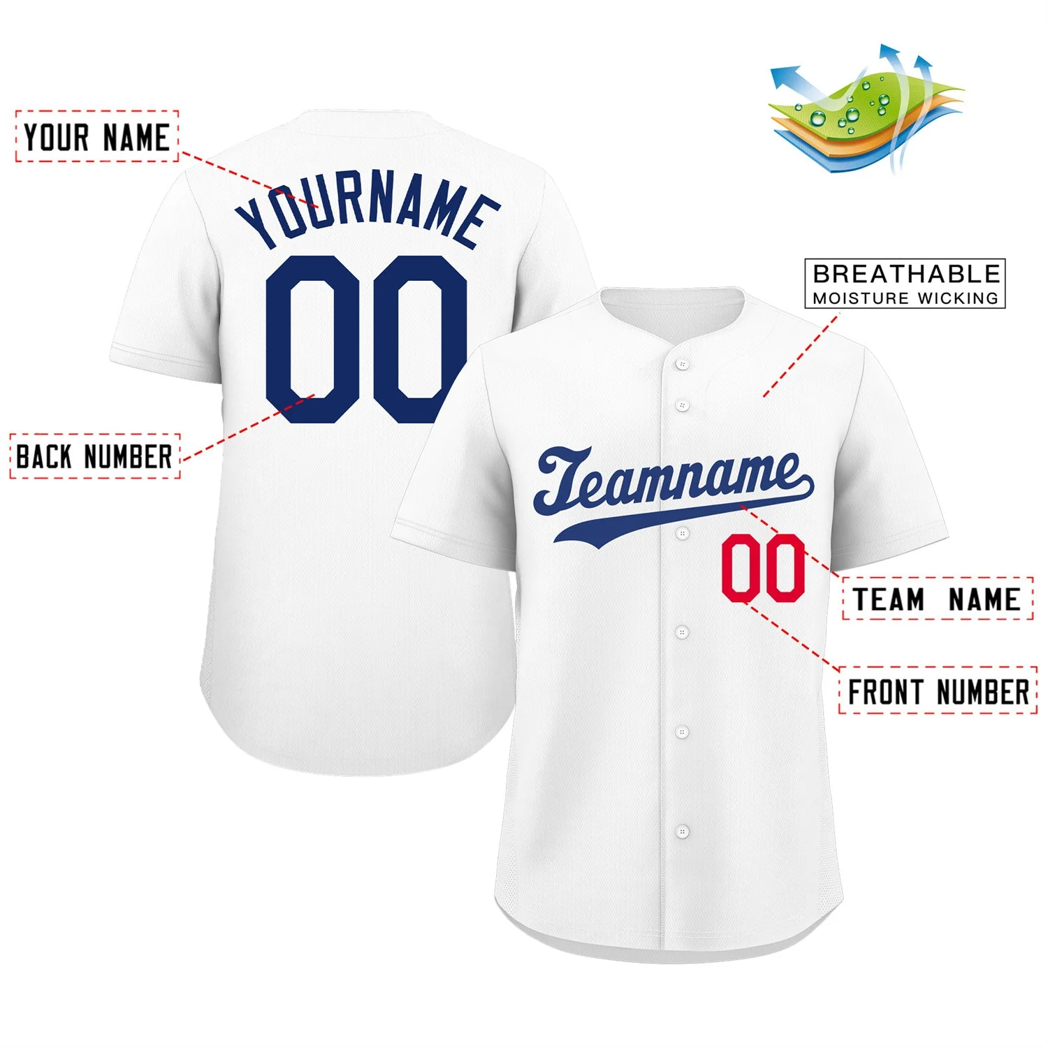 Custom White Royal-Red Classic Style Authentic Baseball Jersey - Image 2