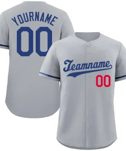 Custom Gray Royal-Red Classic Style Authentic Baseball Jersey