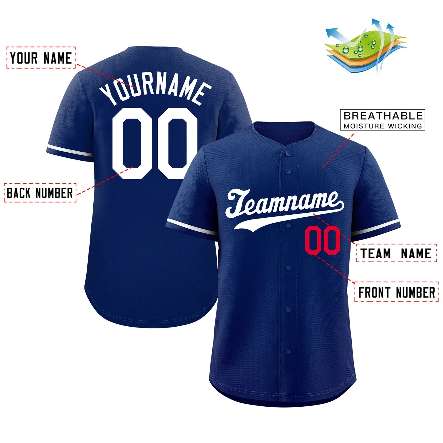 Custom Royal White-Red Classic Style Authentic Baseball Jersey - Image 2