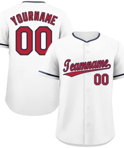 Custom White Red-Navy Classic Style Authentic Baseball Jersey