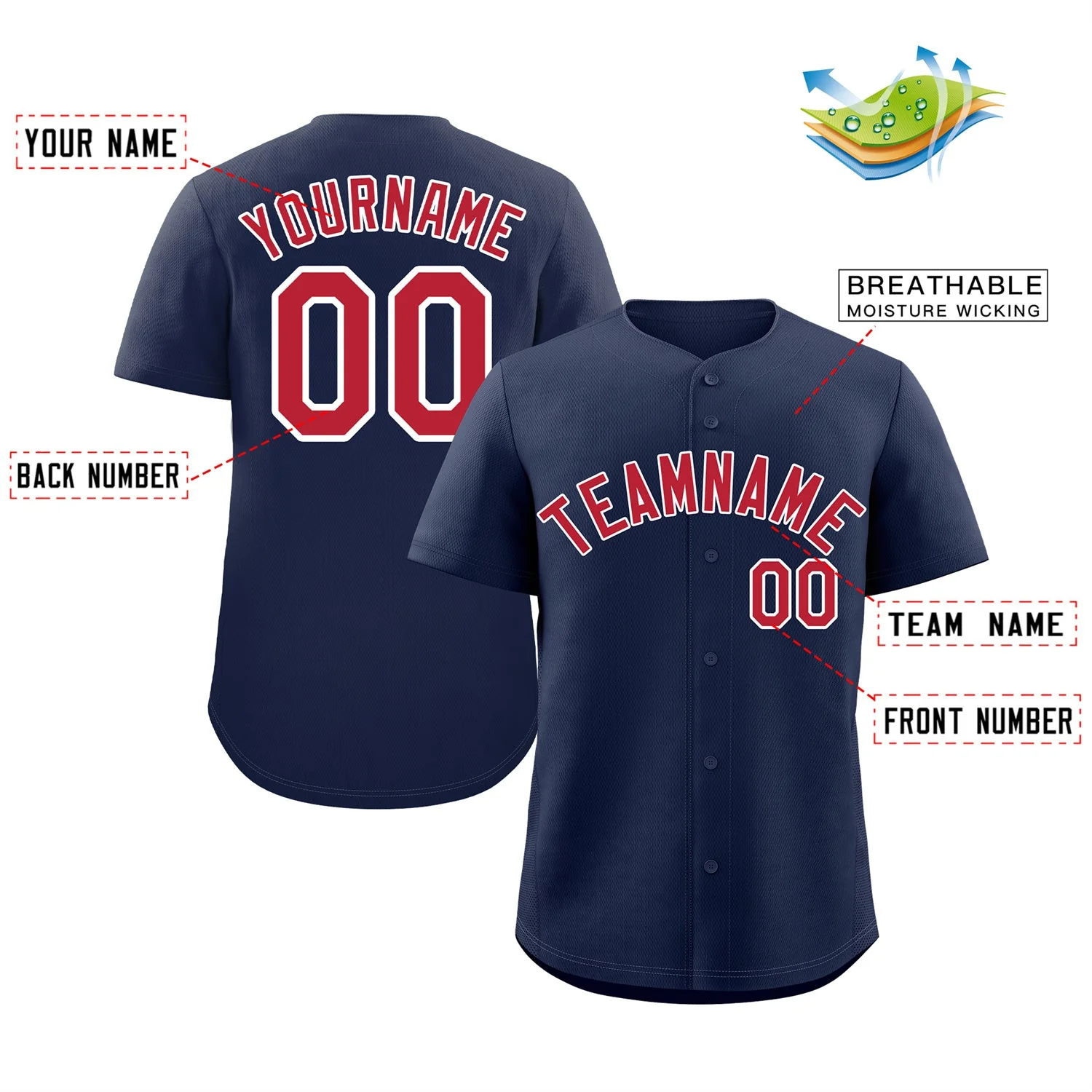 Custom Navy Red-White Classic Style Authentic Baseball Jersey - Image 2