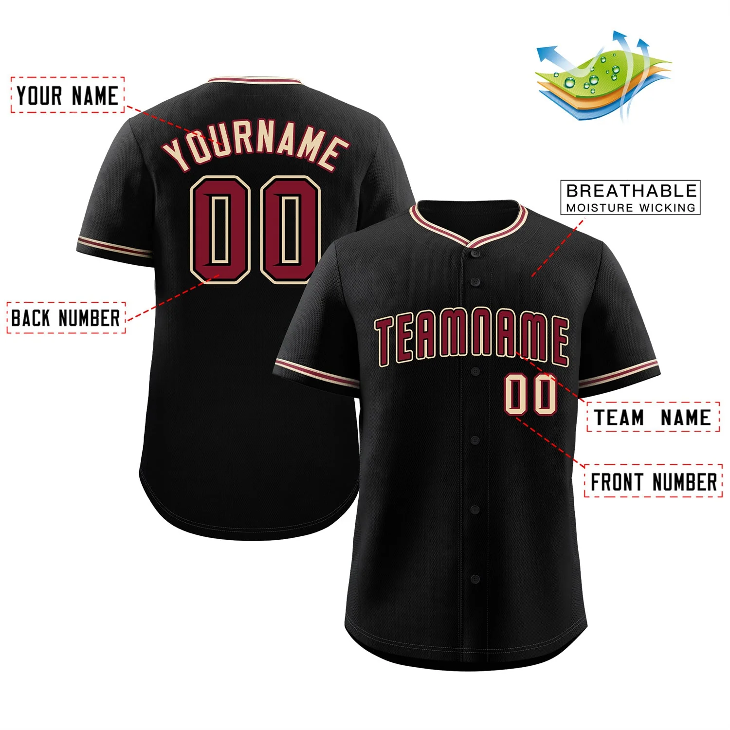 Custom Black Crimson-Cream Classic Style Authentic Baseball Jersey - Image 2