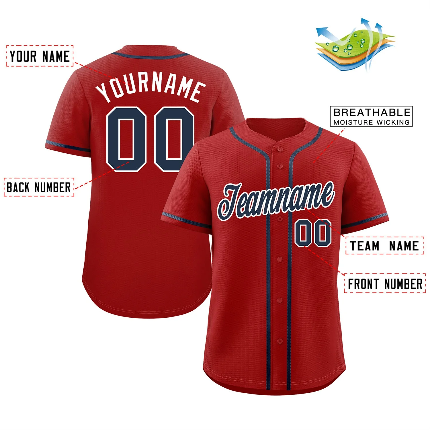 Custom Red Navy-White Classic Style Authentic Baseball Jersey - Image 2