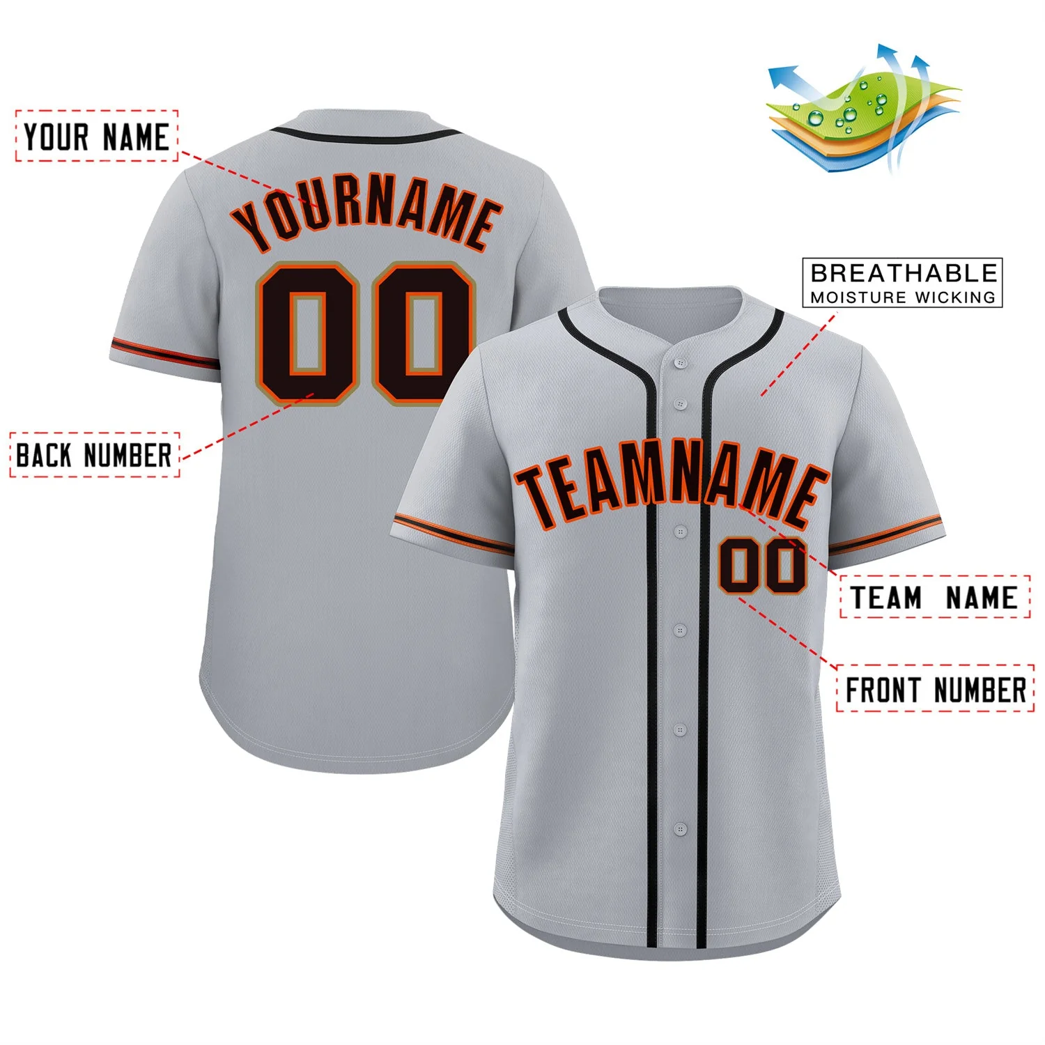 Custom Gray Black-Orange Classic Style Authentic Baseball Jersey - Image 2