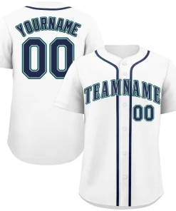Custom White Navy-Aqua Classic Style Authentic Baseball Jersey