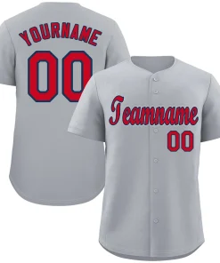 Custom Gray Red-Navy Classic Style Authentic Baseball Jersey