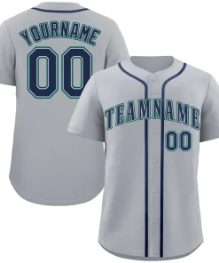 Custom Gray Navy-Aqua Classic Style Authentic Baseball Jersey
