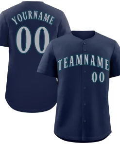 Custom Navy Gray-Aqua Classic Style Authentic Baseball Jersey