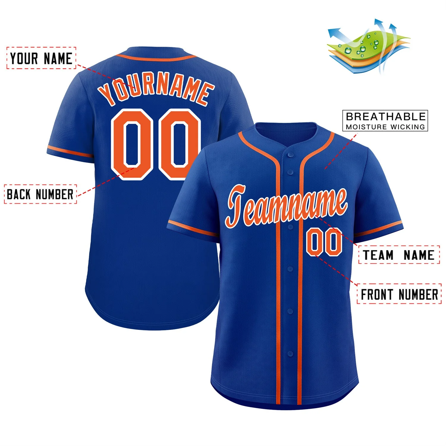 Custom Royal Orange-White Classic Style Authentic Baseball Jersey - Image 2