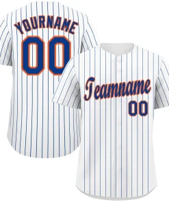 Custom White Royal-Orange Stripe Fashion Authentic Baseball Jersey