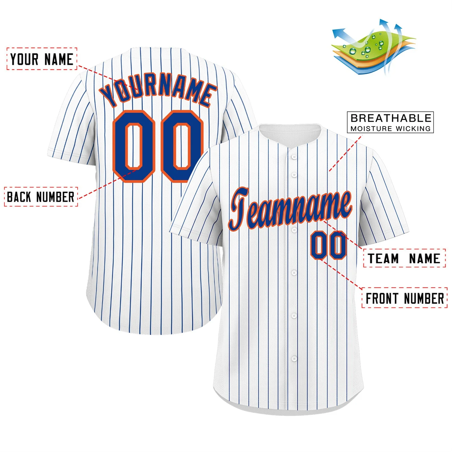 Custom White Royal-Orange Stripe Fashion Authentic Baseball Jersey - Image 2