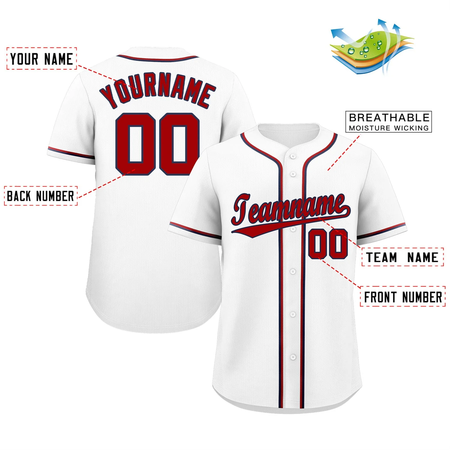 Custom White Red-Navy Hook Classic Style Authentic Baseball Jersey - Image 2