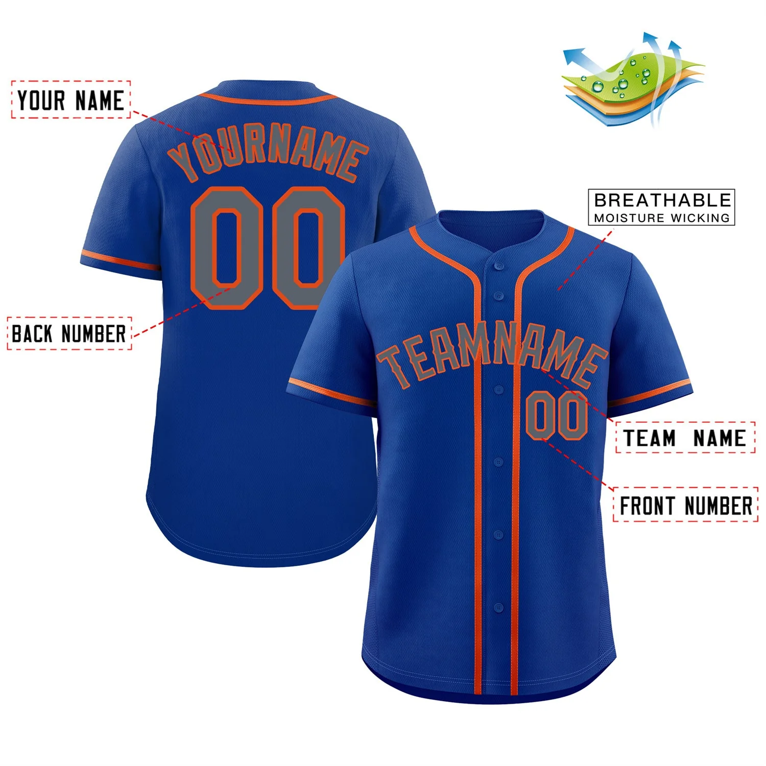 Custom Royal Gray-Orange Bull Classic Style Authentic Baseball Jersey - Image 2