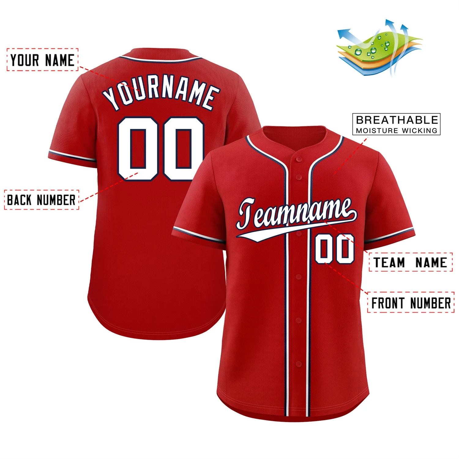 Custom Red White-Navy Classic Style Authentic Baseball Jersey - Image 2