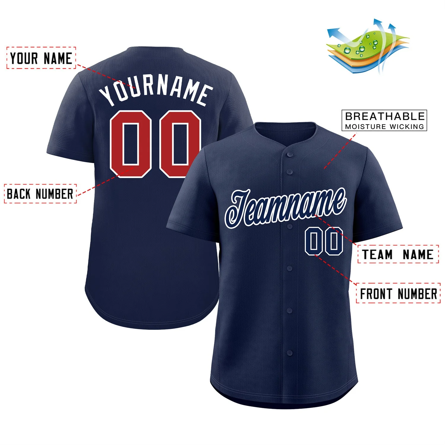 Custom Navy Navy-White Classic Style Authentic Baseball Jersey - Image 2