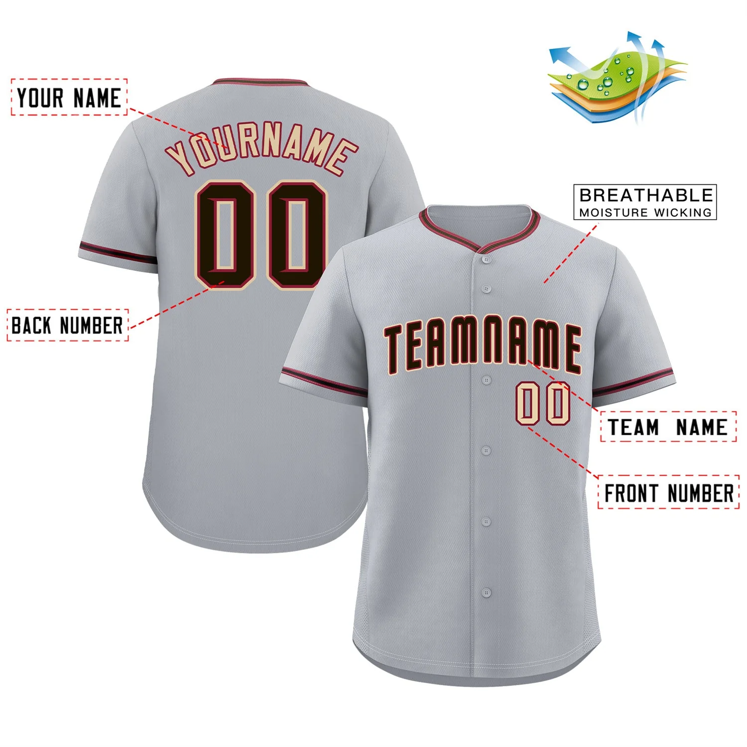 Custom Gray Black Cream Bull Classic Style Authentic Baseball Jersey - Image 2