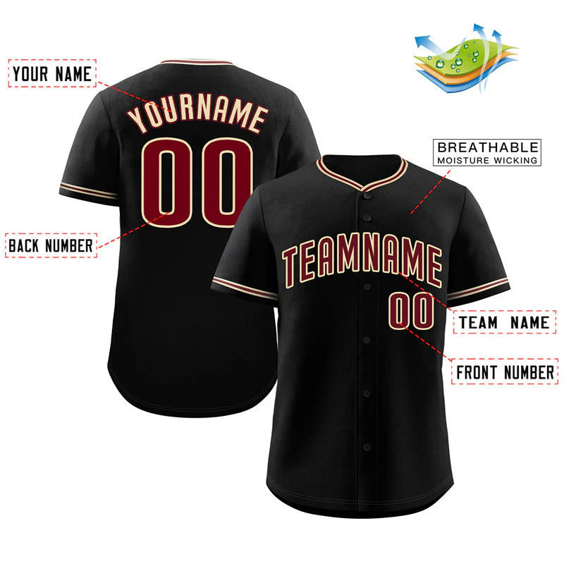 Custom Black Crimson-Khaki Bull Classic Style Authentic Baseball Jersey - Image 2