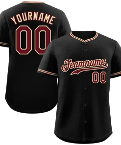 Custom Black Crimson-Khaki Hook Classic Style Authentic Baseball Jersey