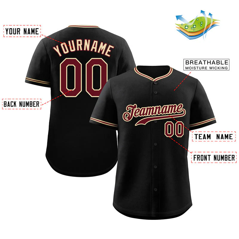 Custom Black Crimson-Khaki Hook Classic Style Authentic Baseball Jersey - Image 2