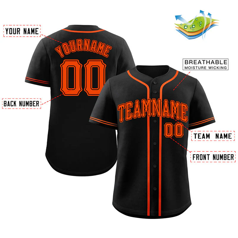 Custom Black Orange-Black Bull Classic Style Authentic Baseball Jersey - Image 2