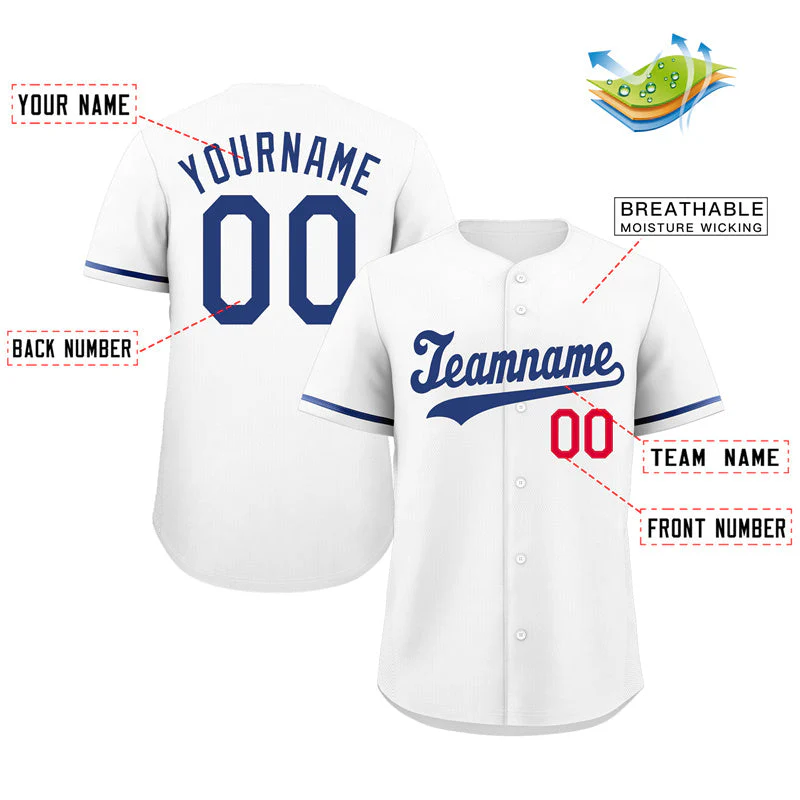 Custom White Royal-Red Hook Classic Style Authentic Baseball Jersey - Image 2