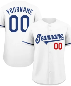 Custom White Royal-Red Classic Style Authentic Baseball Jersey