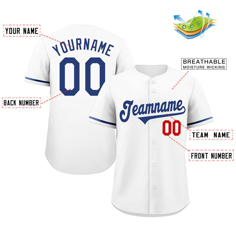 Custom White Royal-Red Classic Style Authentic Baseball Jersey - Image 2