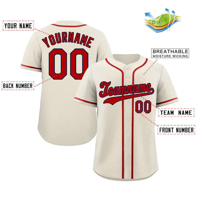 Custom Cream Red-Navy Classic Style Authentic Baseball Jersey - Image 2