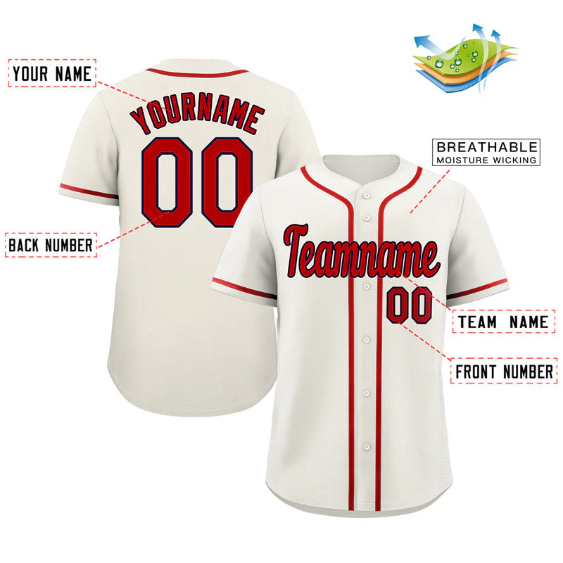 Custom Cream Red-Navy Classic Style Authentic Baseball Jersey - Image 2