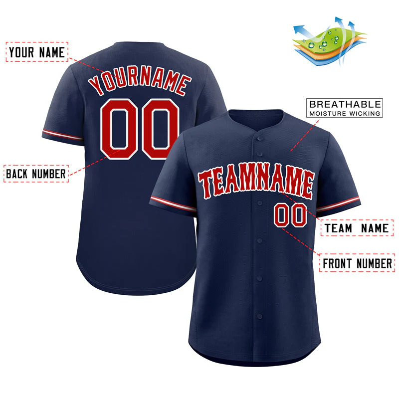Custom Navy Red-White Bull Classic Style Authentic Baseball Jersey - Image 2