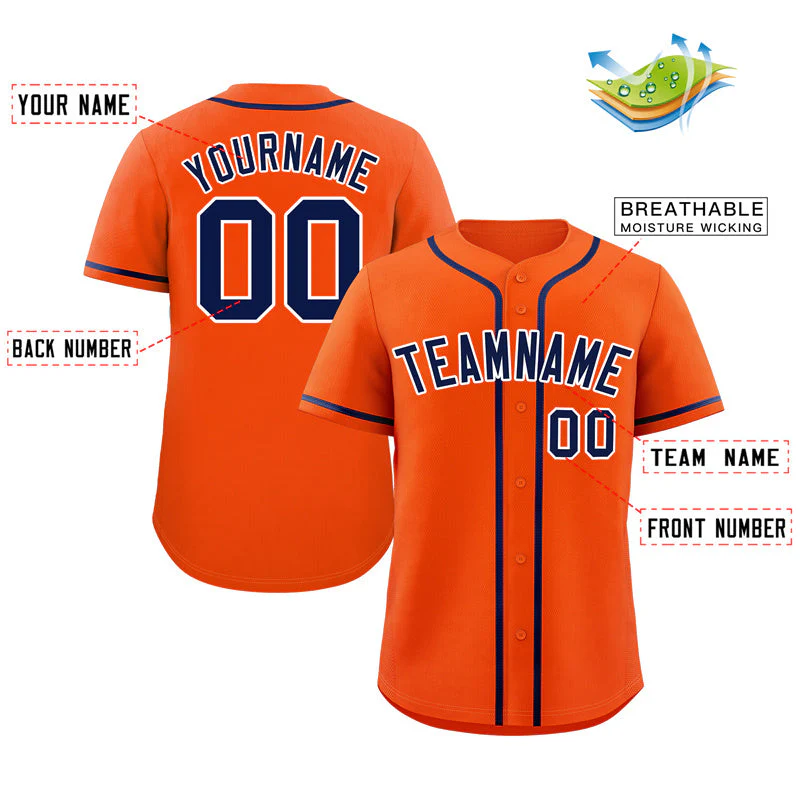 Custom Orange Navy-White Bull Classic Style Authentic Baseball Jersey - Image 2