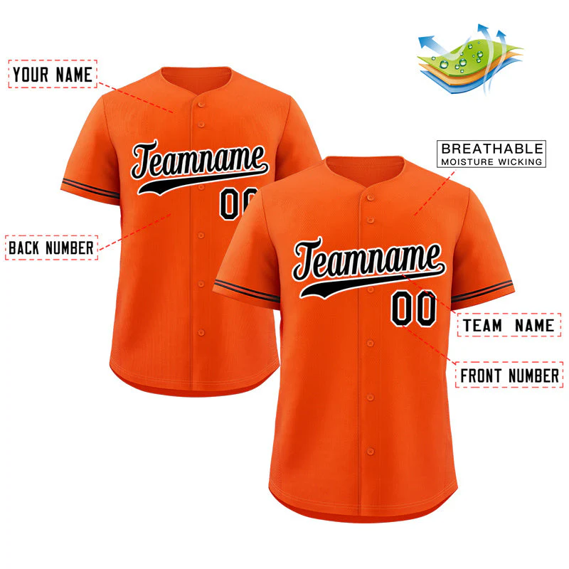 Custom Orange Black-White Hook Classic Style Authentic Baseball Jersey - Image 2