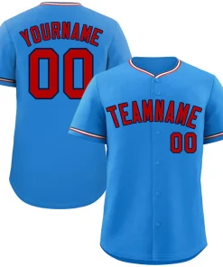 Custom Powder Blue Red-Navy Classic Style Authentic Baseball Jersey