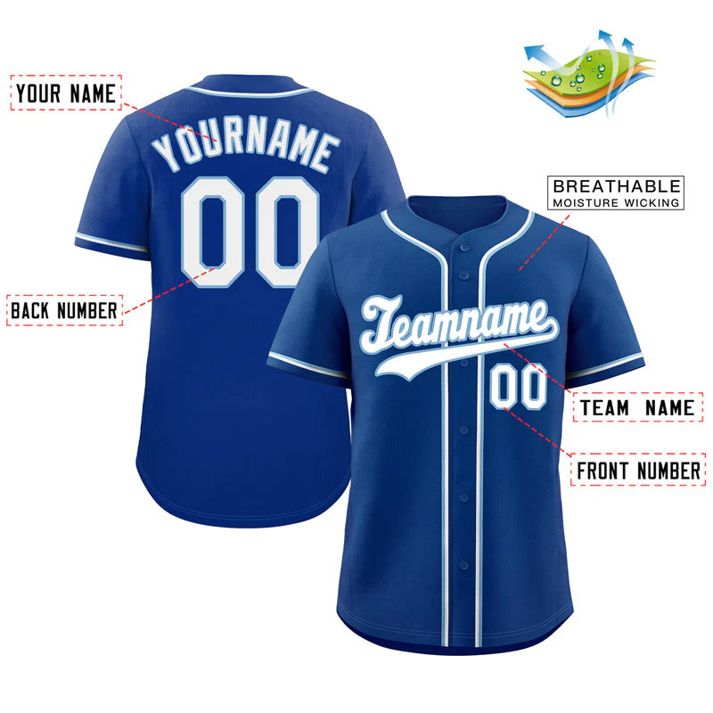 Custom Royal White-Light Blue Hook Classic Style Authentic Baseball Jersey - Image 3