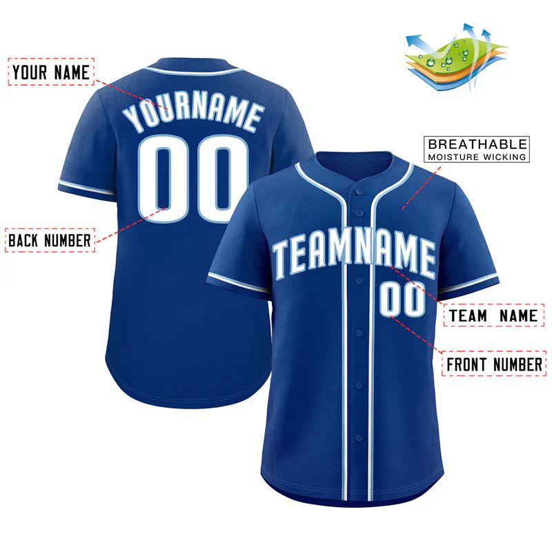 Custom Royal White-Light Blue Bull Classic Style Authentic Baseball Jersey - Image 2