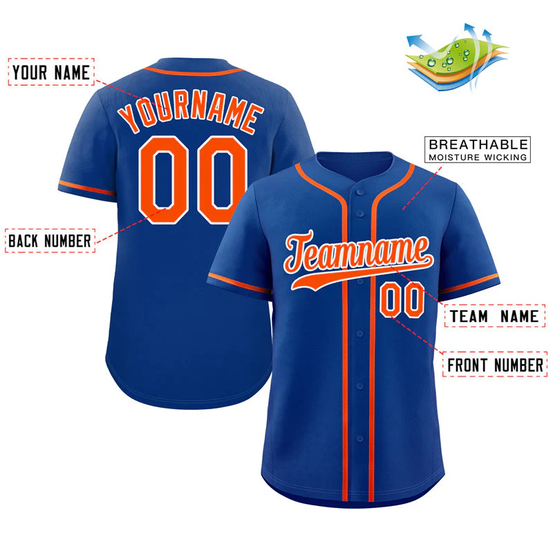 Custom Royal Orange-White Hook Classic Style Authentic Baseball Jersey - Image 2