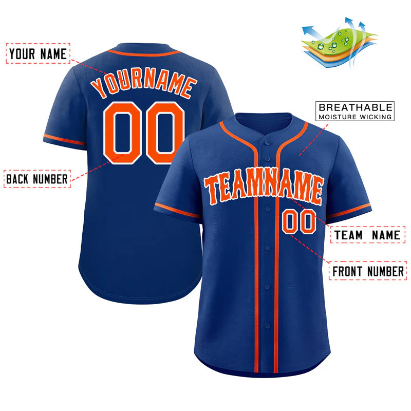Custom Royal Orange-White Bull Classic Style Authentic Baseball Jersey - Image 2