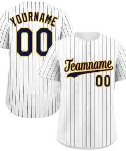 Custom White Navy-Gold Stripe Fashion Authentic Baseball Jersey