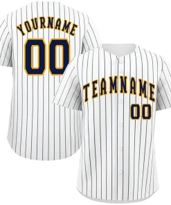 Custom White Navy-Gold Bull Stripe Fashion Authentic Baseball Jersey