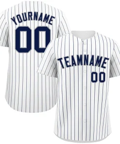 Custom White Navy-Gray Bull Stripe Fashion Authentic Baseball Jersey