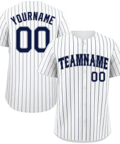 Custom White Navy-Gray Bull Stripe Fashion Authentic Baseball Jersey