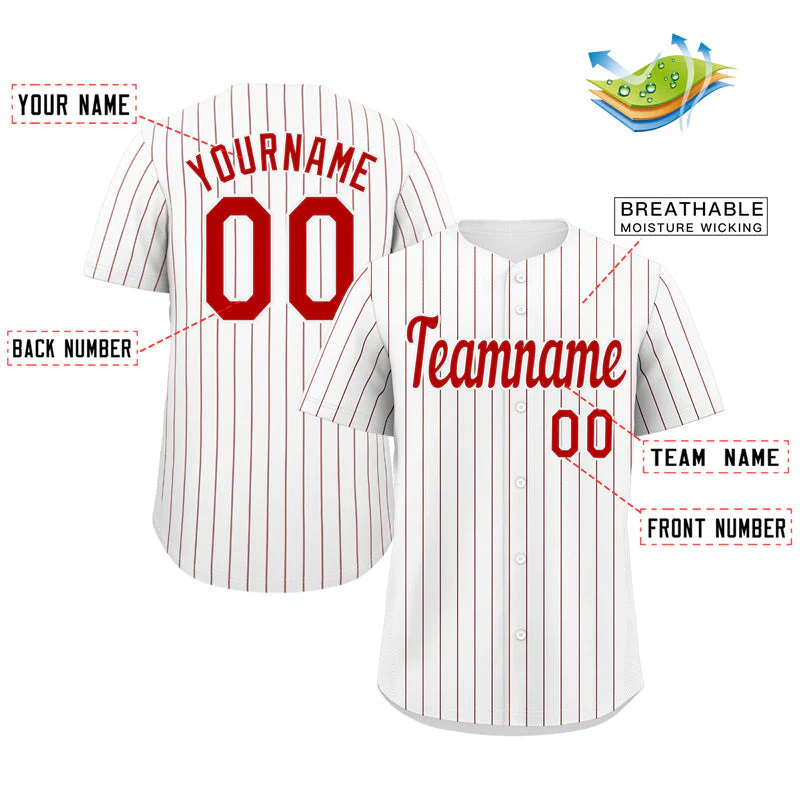 Custom White Red Stripe Fashion Authentic Baseball Jersey - Image 2