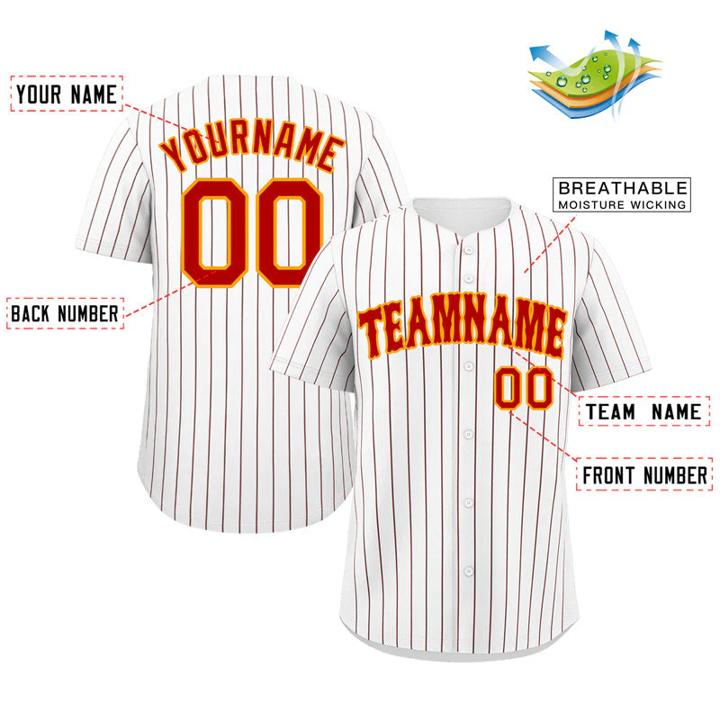 Custom White Red-Gold Bull Stripe Fashion Authentic Baseball Jersey - Image 2