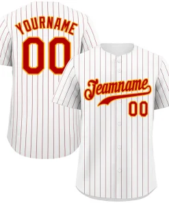 Custom White Red-Gold Hook Stripe Fashion Authentic Baseball Jersey