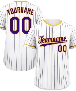 Custom White Purple-Gold Hook Stripe Fashion Authentic Baseball Jersey