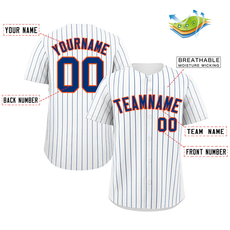 Custom White Royal-Orange Bull Stripe Fashion Authentic Baseball Jersey - Image 2