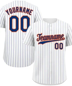 Custom White Royal-Orange Hook Stripe Fashion Authentic Baseball Jersey