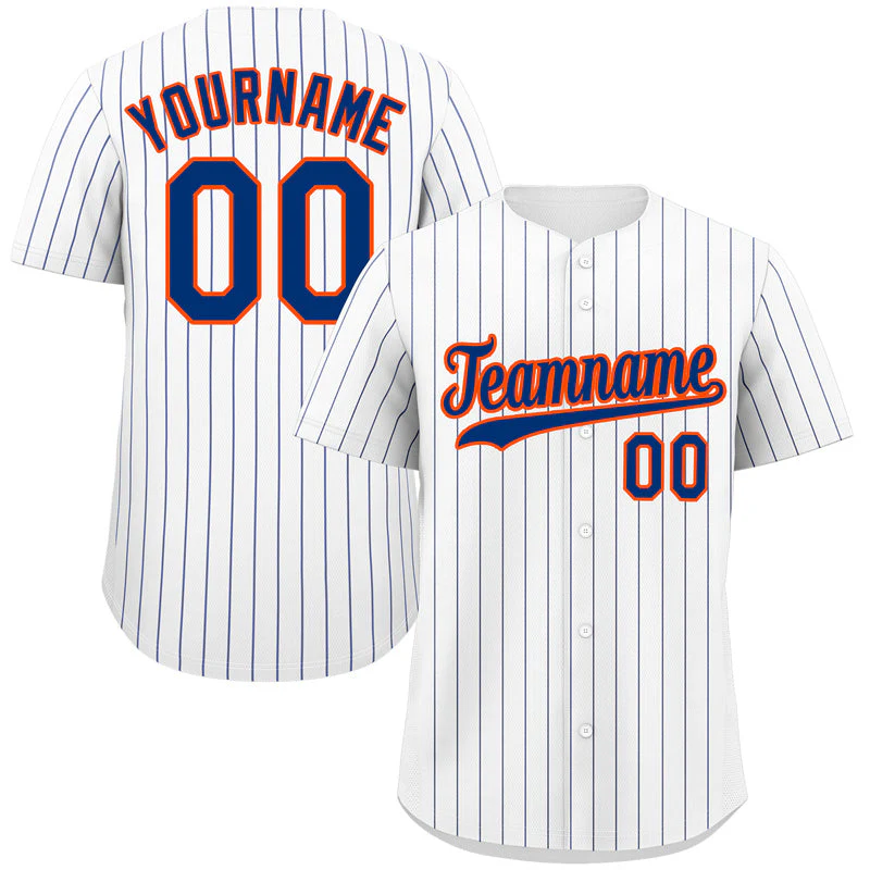 Custom White Royal-Orange Hook Stripe Fashion Authentic Baseball Jersey