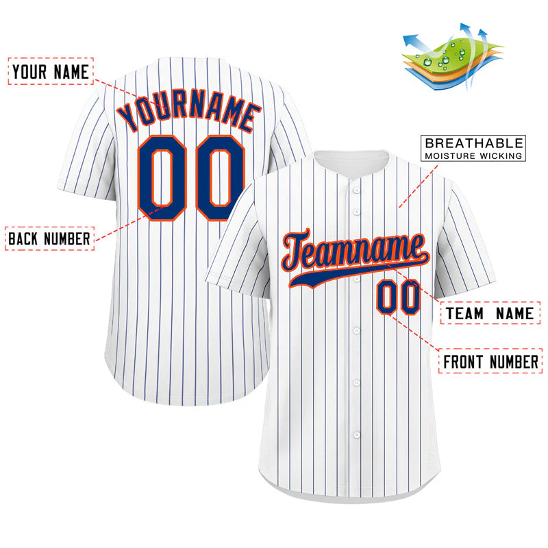 Custom White Royal-Orange Hook Stripe Fashion Authentic Baseball Jersey - Image 2